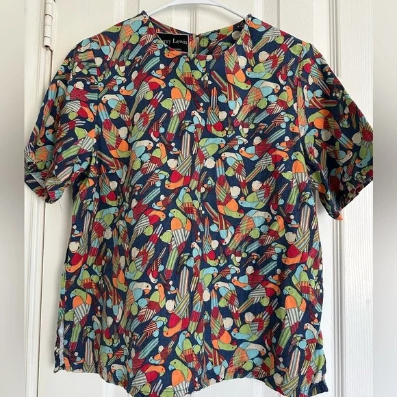 Terry Lewis Bird Linen Blend Top (S) - Picture 1 of 4